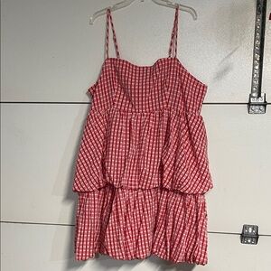 DAVI & DANI RED AND WHITE BUTTERCUP GINGHAM TIERED BUBBLE MINI DRESS 3XL